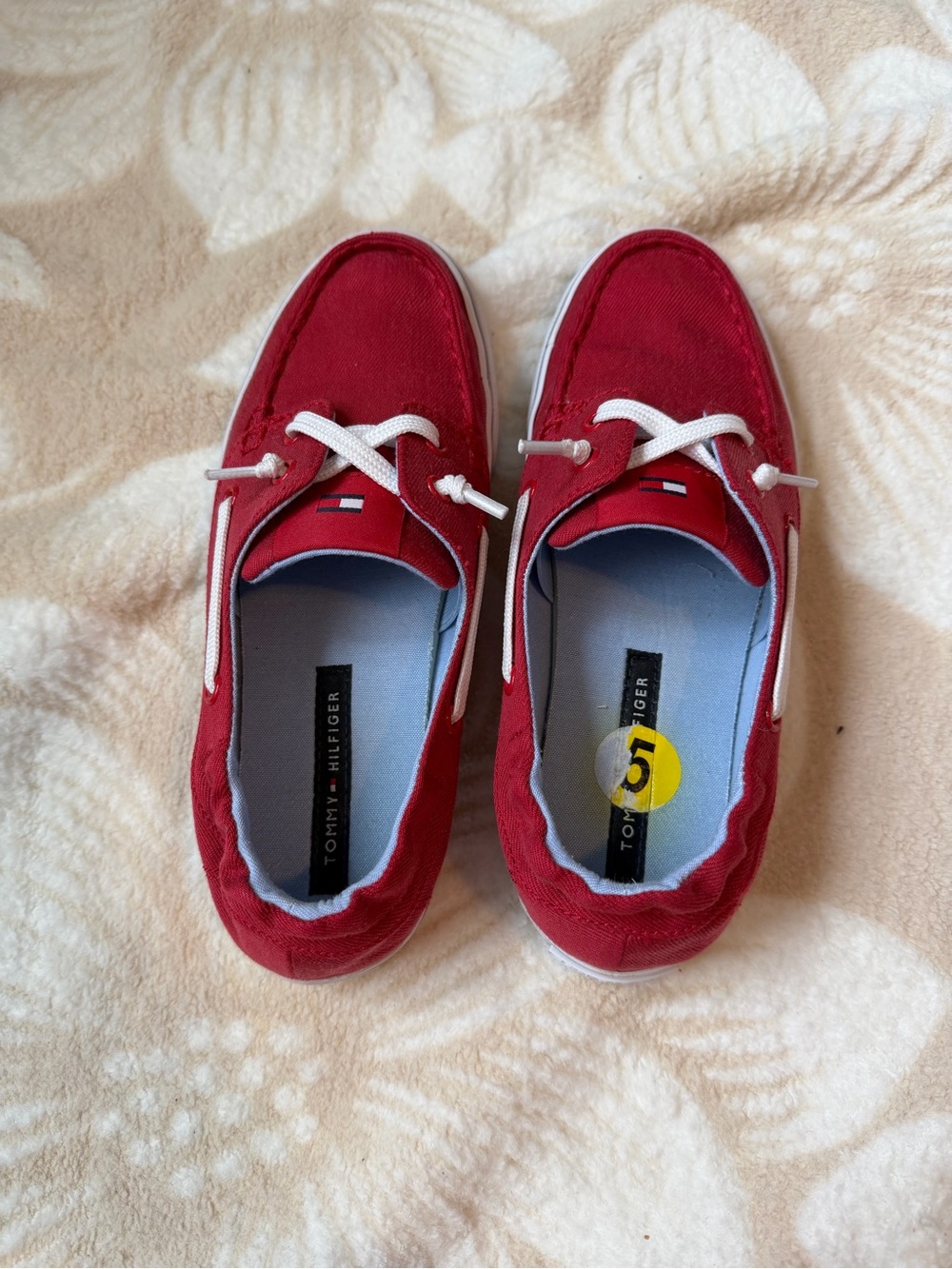 Tommy Hilfiger Red Canvas Men’s Boat Shoes with White Laces